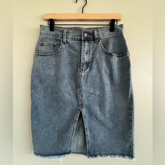 Classic Denim Front Slit Midi skirt - Picture 1 of 7